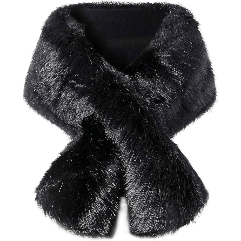 🆕 Women Black Large Faux Fur Collar Shawl Scarf Wrap Evening Cape Winter Coat